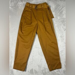 Elizabeth and James Dark Khaki Mustard Yellow Paperbag Pleated Dress Pants 2
